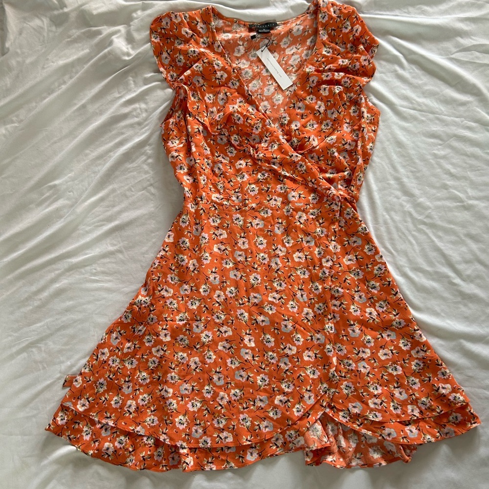 Sanctuary Dress Johanna Wrap Floral Print Women Orange Size M New With Tags - Picture 4 of 12